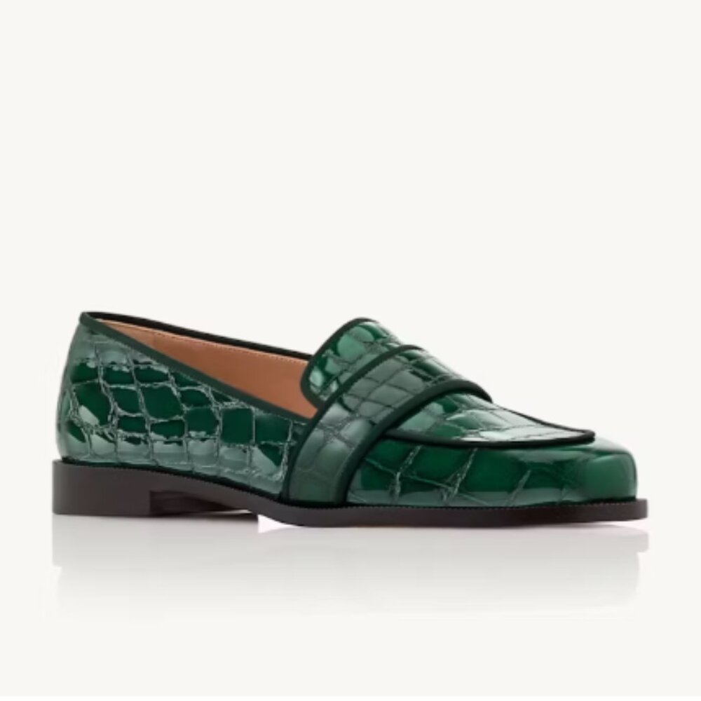 NWB - AQUAZZURA Green Crocodile Embossed Leather Loafers - US 7.5